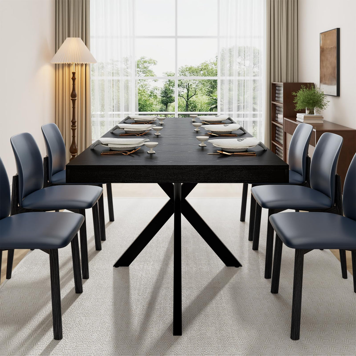 Extendable Dining Table 55-71 Inch for 4-8 People with Hidden Storage