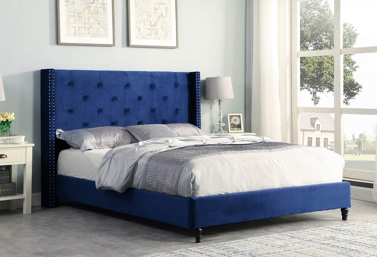 Vero Tufted Wingback Platform Bed, Cal. King, Navy Blue