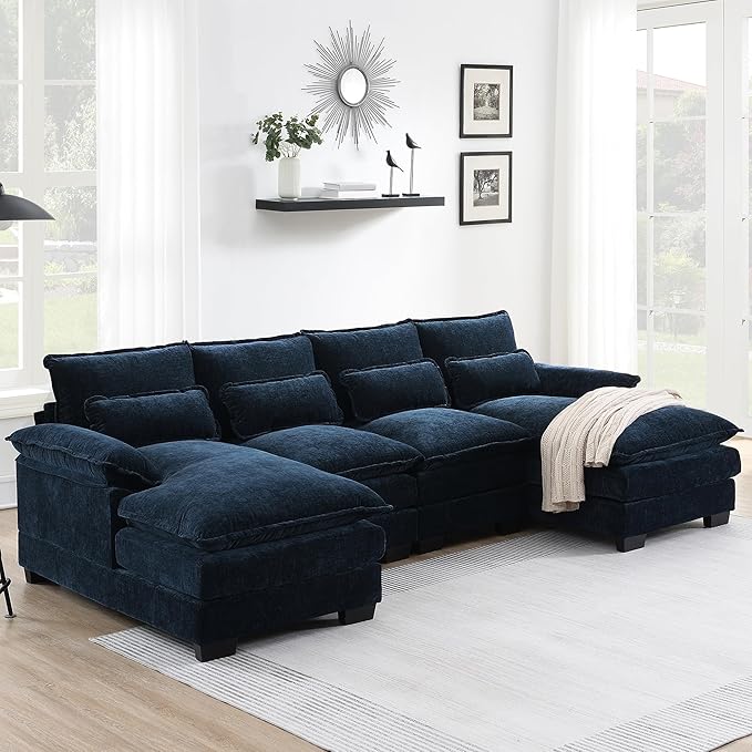 109.8“ Sectional Sofa Cloud Couch for Living Room, Modern Chenille Large Overstuffed U