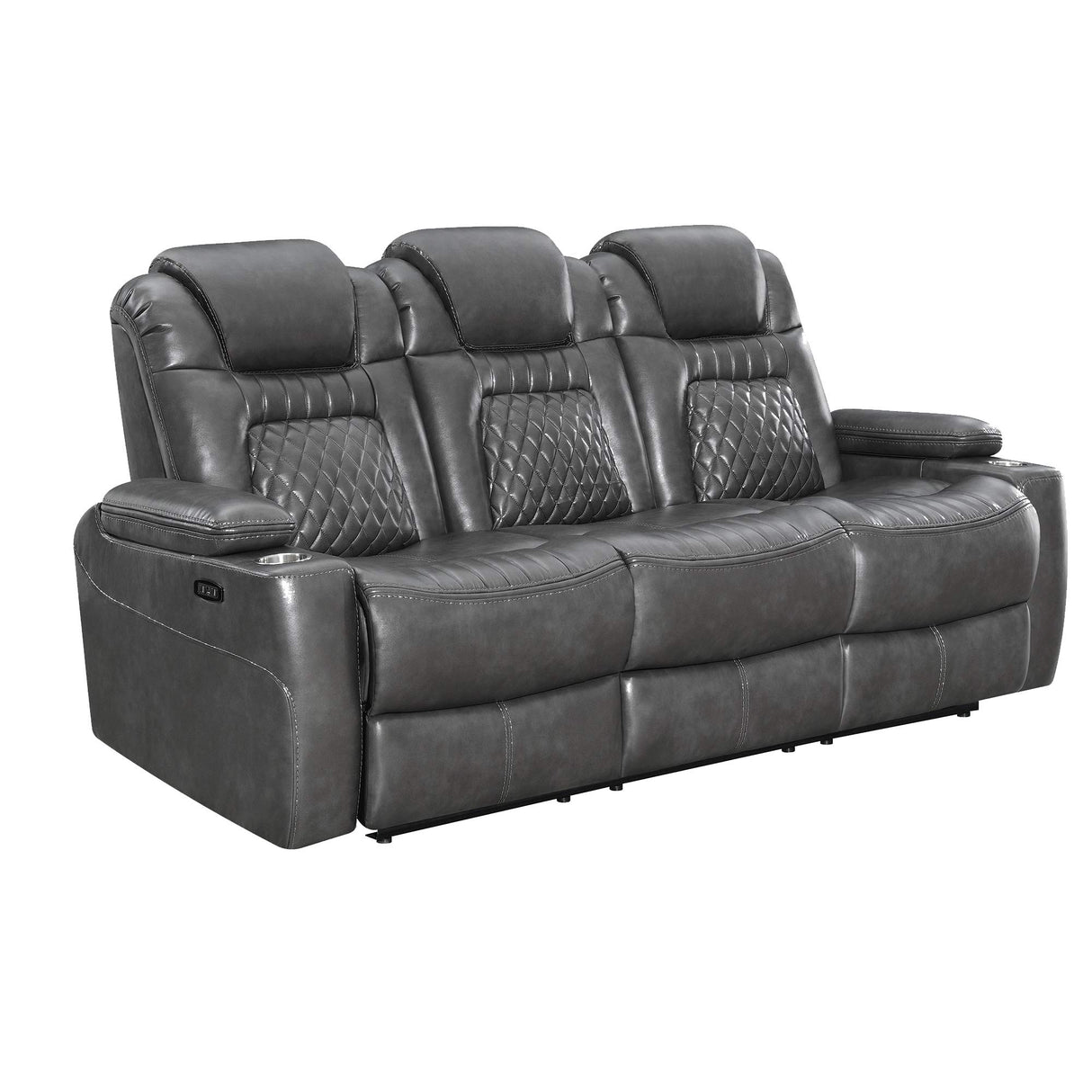 Black Leatherette Diamond Tufted Power Recliner Sofa with Drop Down Storage