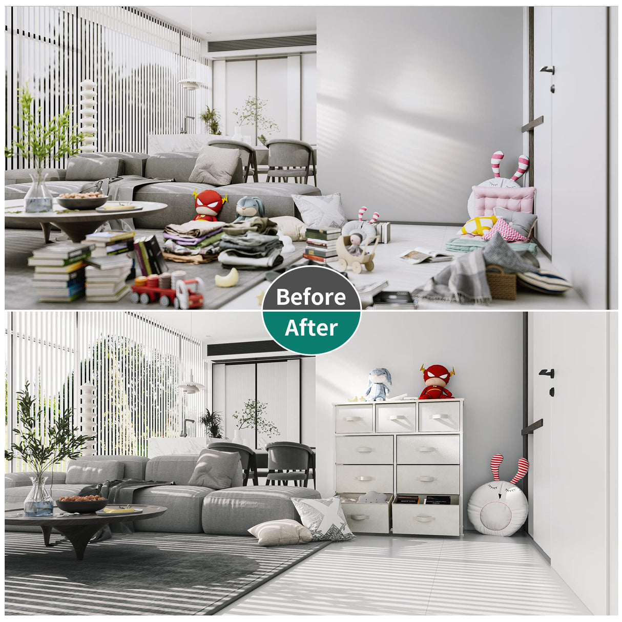 Dresser with 9 Drawers - Fabric Storage Tower, Organizer Unit for Living Room