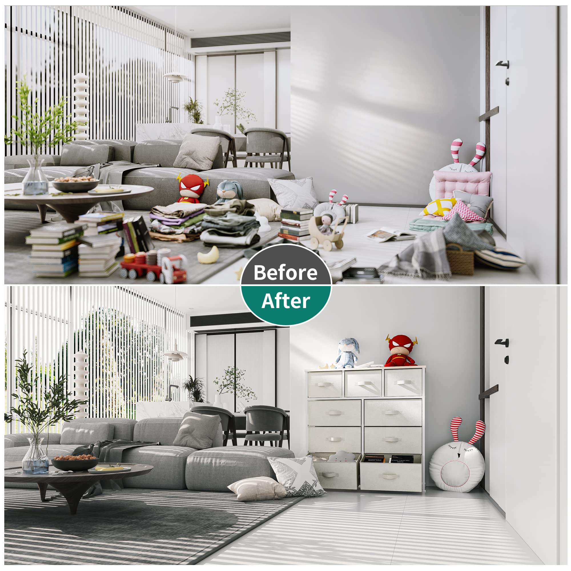 Dresser with 9 Drawers - Fabric Storage Tower, Organizer Unit for Living Room