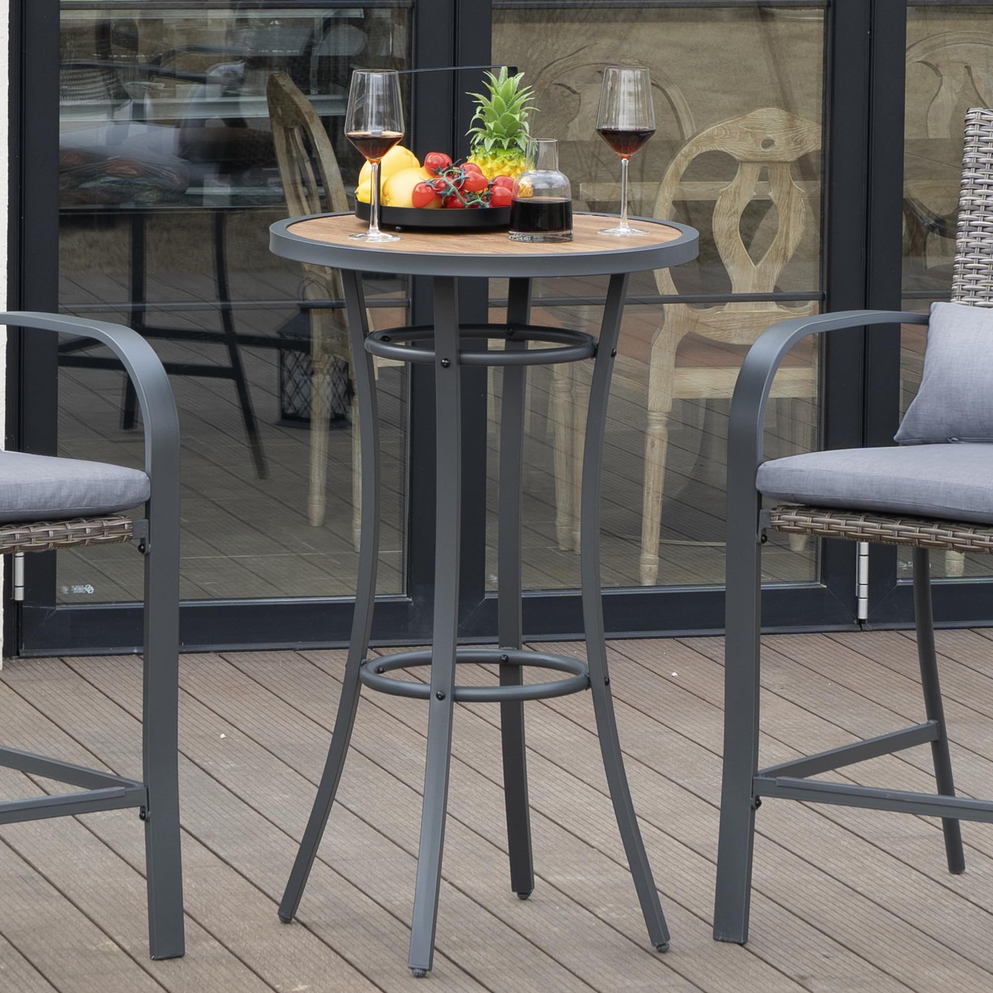 Naga Bahna Outdoor Bar Height Bistro Table, 40 - Inch Patio Bar Table Bistro Dining Table Pub Table with Wooden - Like Table Top & Metal Frame - Bircata