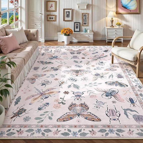 Insect Washable Area Rug 8x10 - Soft Non-Slip Bedroom Carpet