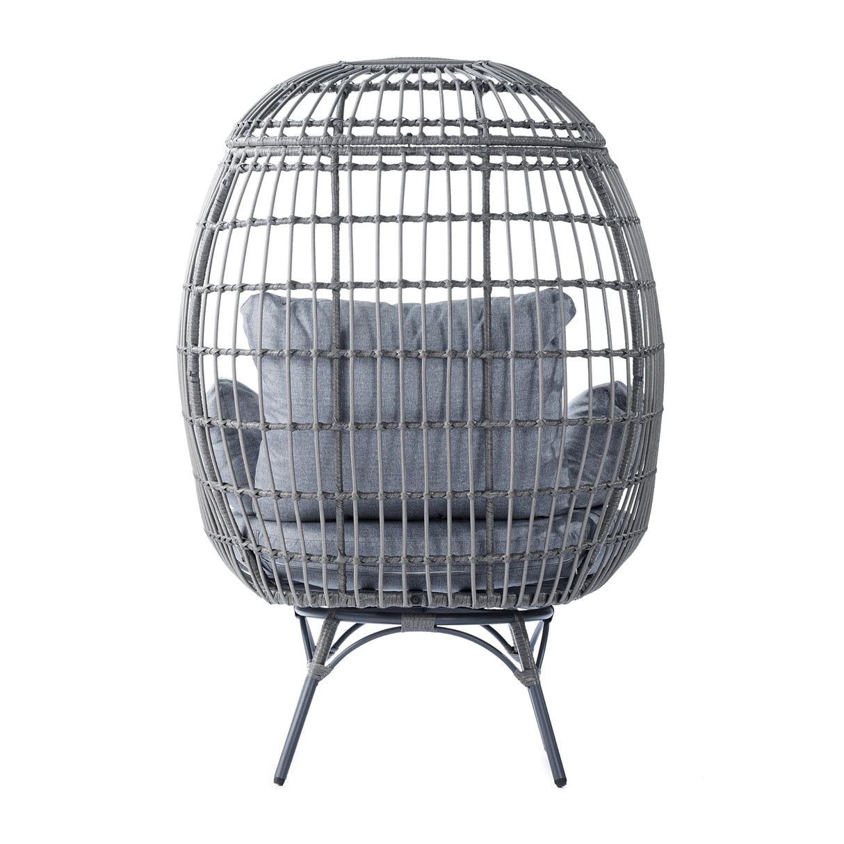 Commercial Indoor/Outdoor Swivel Lounge Chair, Oversized Wicker Egg Chair, 360 Degree Swivel, High Back, 4 Cushions, Gray