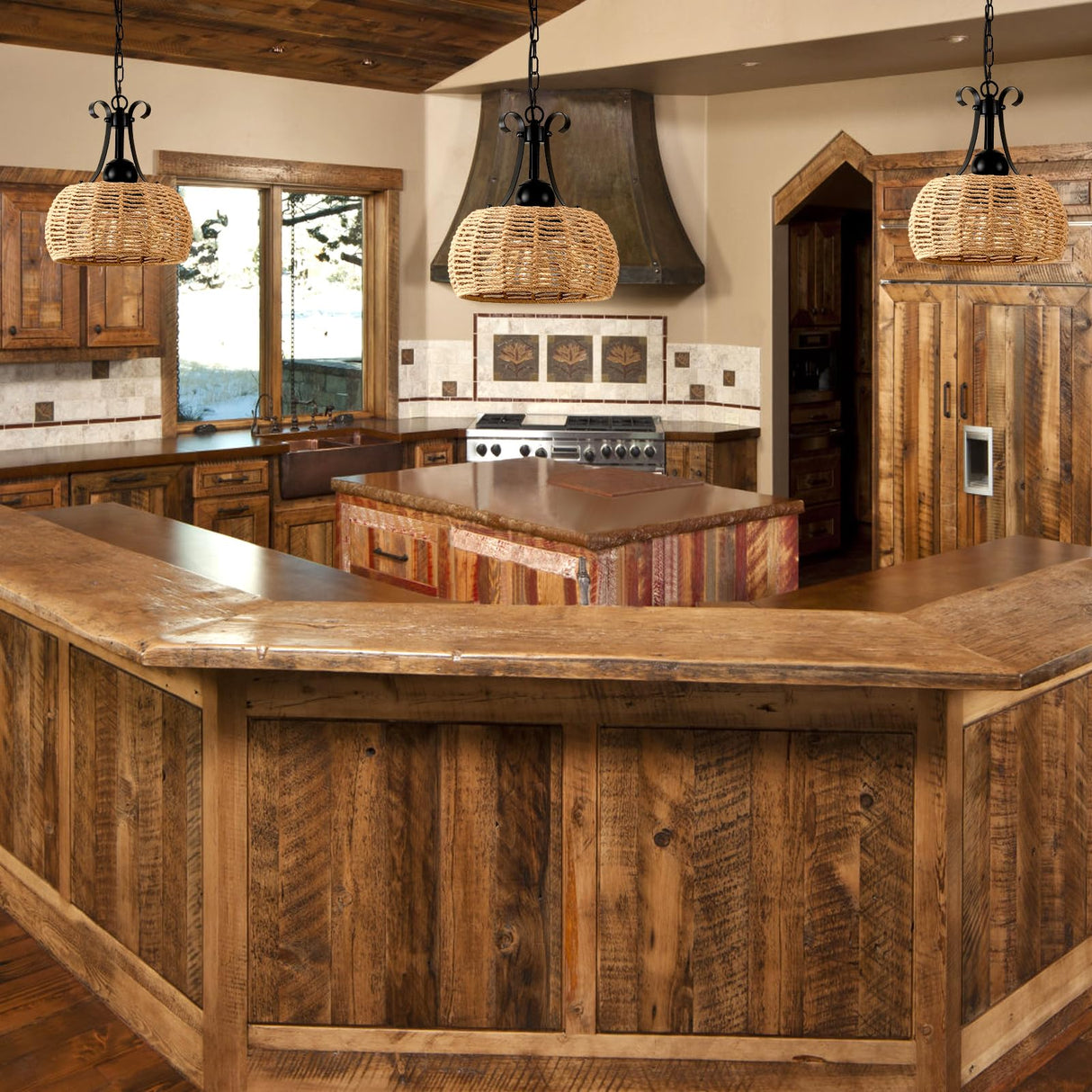 ZSYSZM 12.6”Boho Large Light Fixture,3-Lights Farmhouse Chandelier for Dining Room,Coastal Wicker Chandeliers,Rattan Pendant Light Kitchen Island,Rustic Chandelier Over Table,Bedroom,Hallway, Foyer