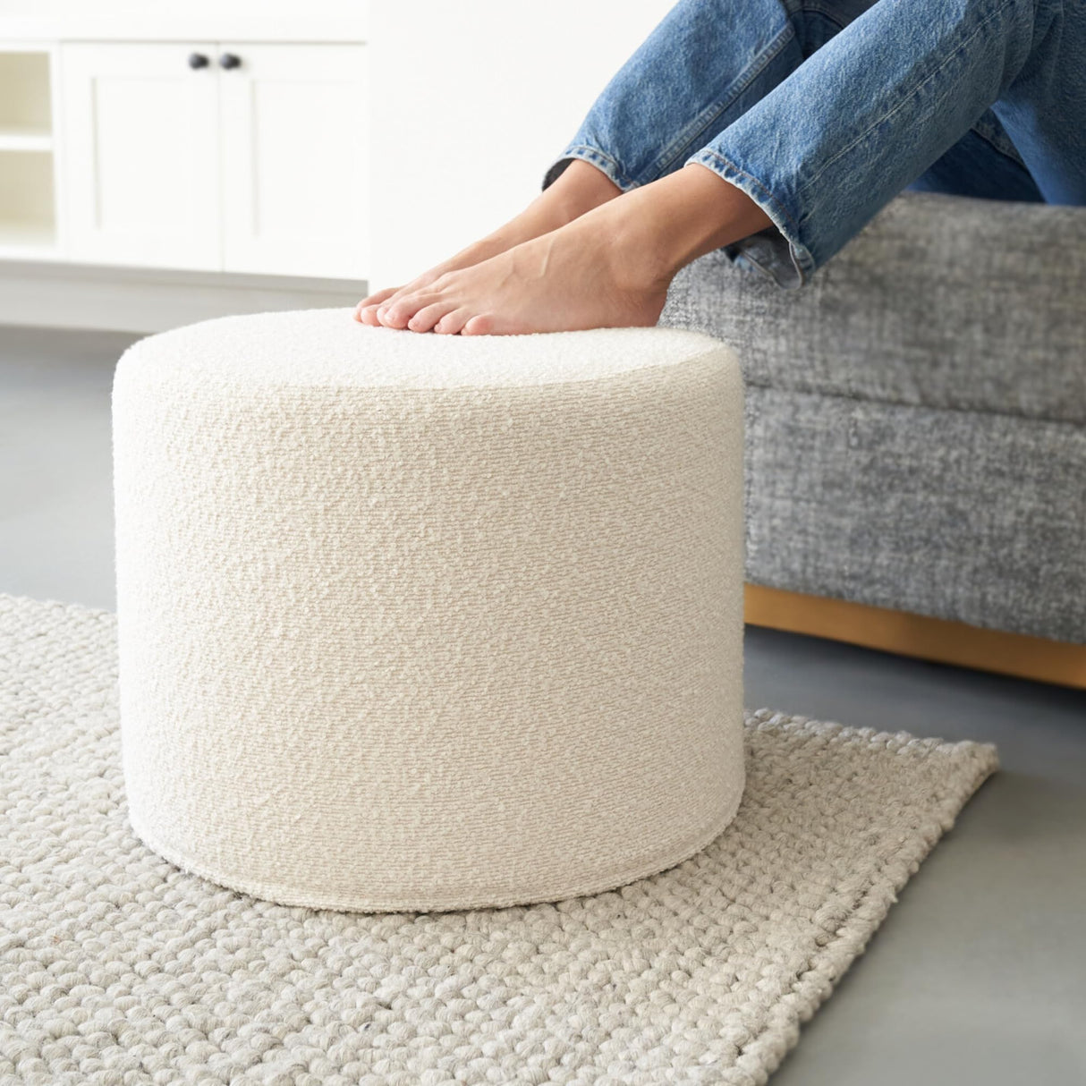 Beautiful Boucle Pouf Ottoman and Foot Rest - Elevate Your Living Room Decor