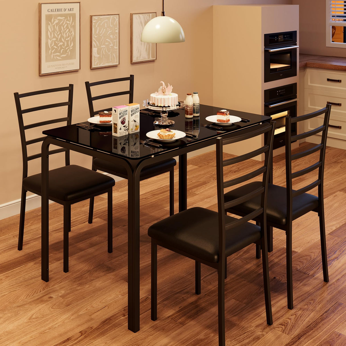 Glass Dining Table Set for 4, Kitchen Table and Chairs