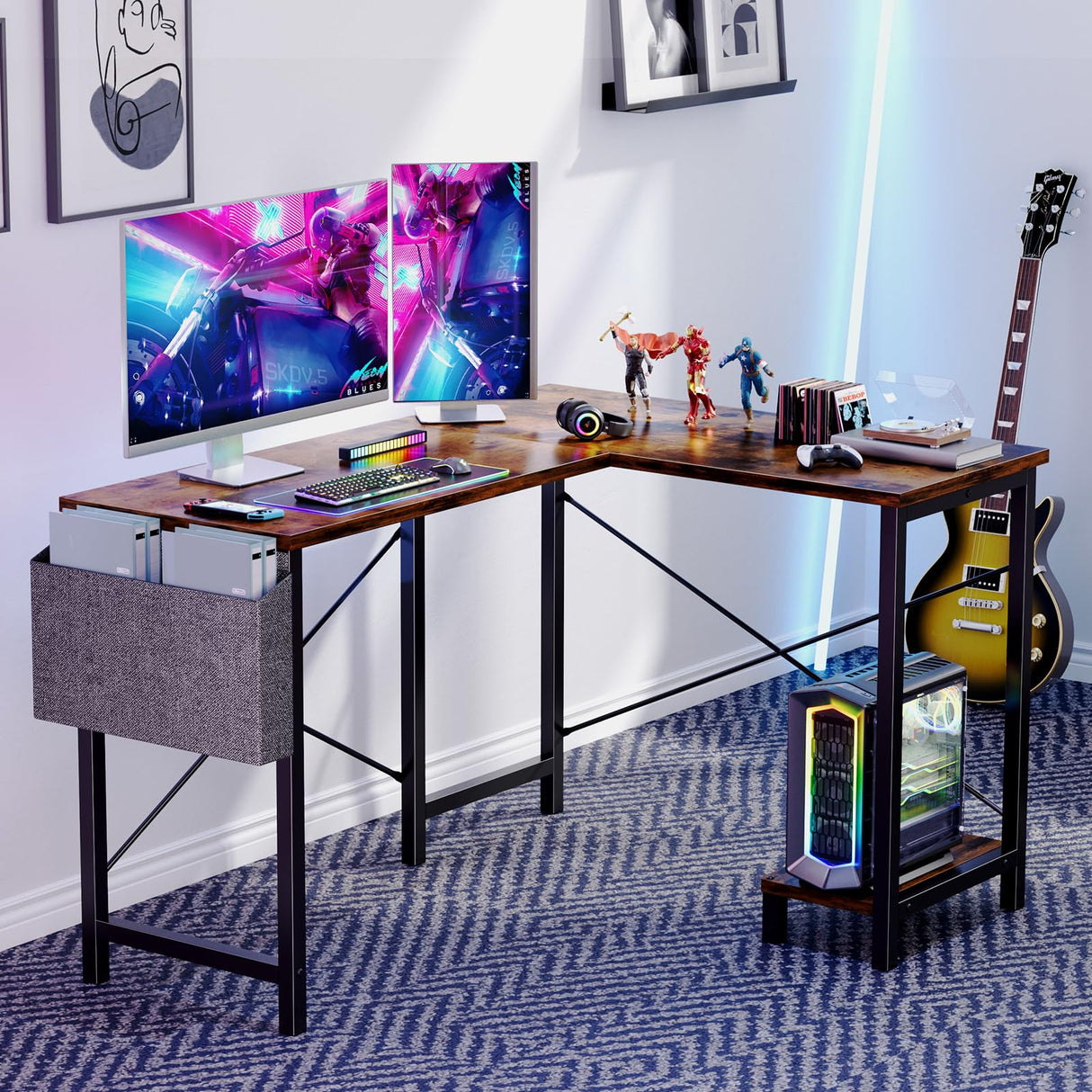 L Shaped Gaming Desk, Computer Office Corner Writing Study Table with CPU Storage
