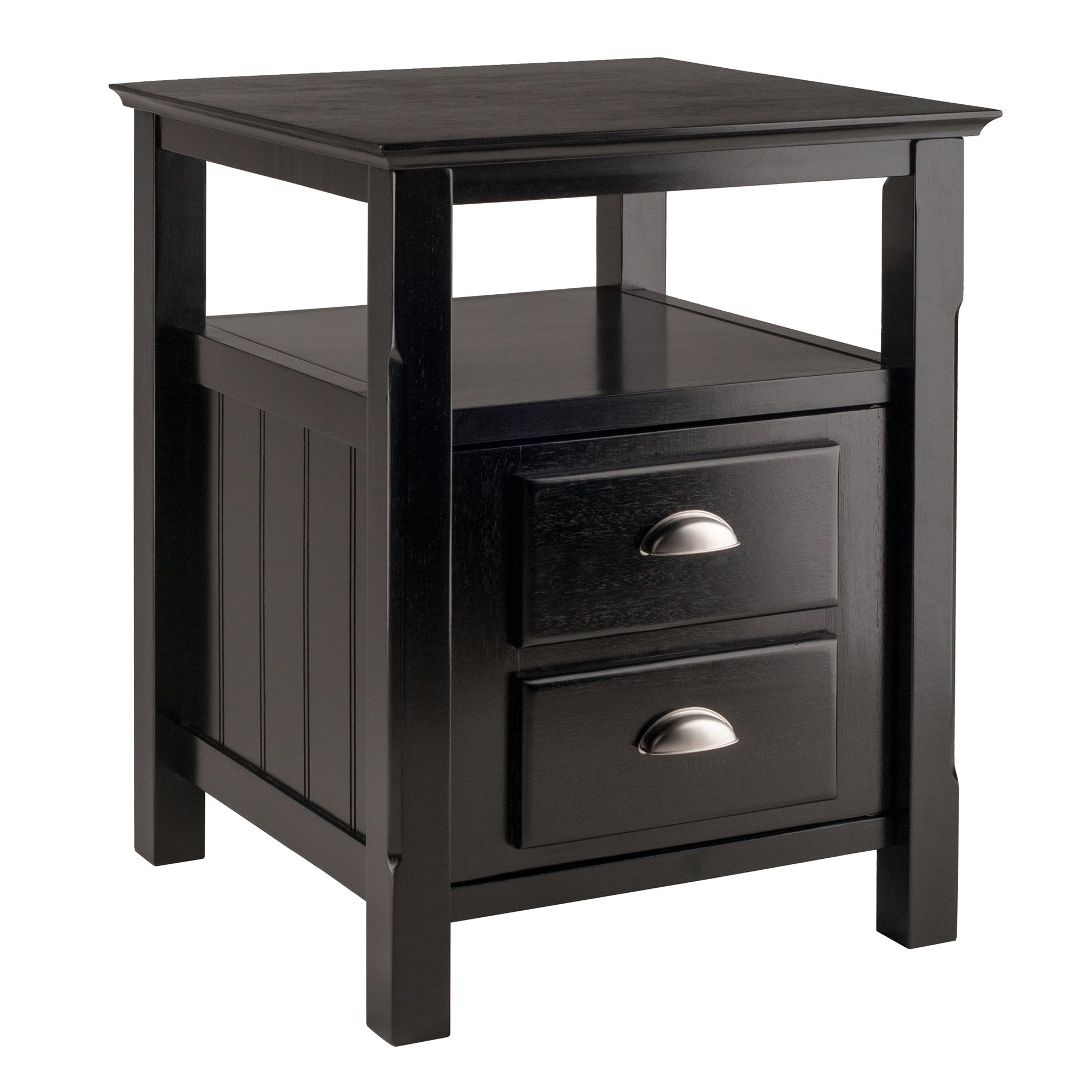 Solid Wood 2 Drawer Timber Night Stand Black Finish