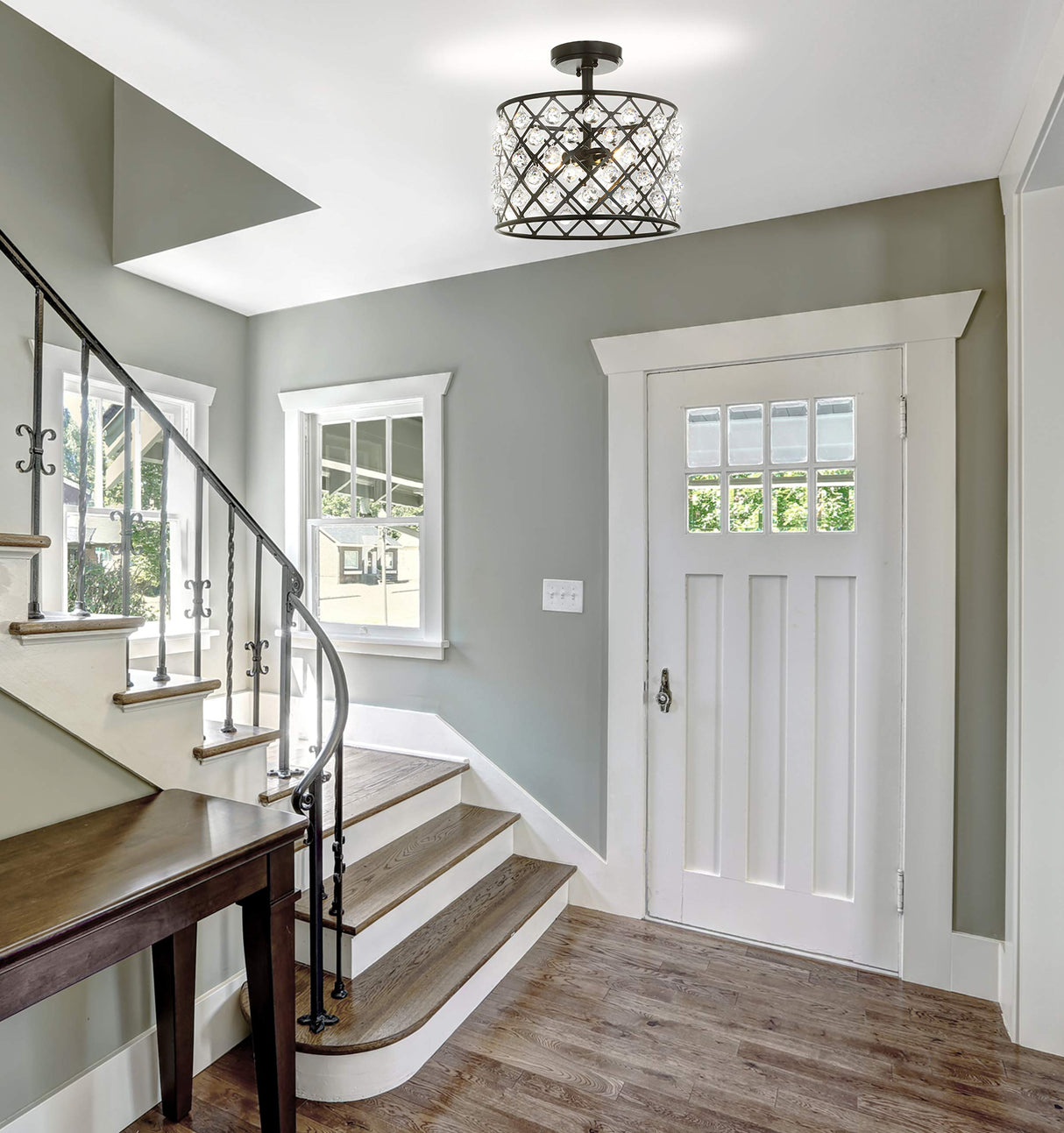 Gabrielle 14.5" Crystal/Metal LED Semi-Flush Mount, Contemporary,Transitional,Glam