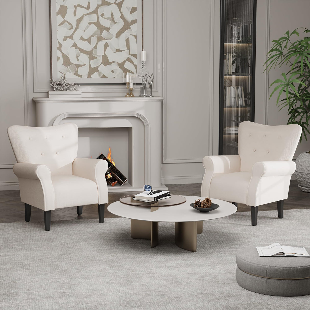 Accent Living Room Chairs Set of 2, Button Tufted Modern Armchair