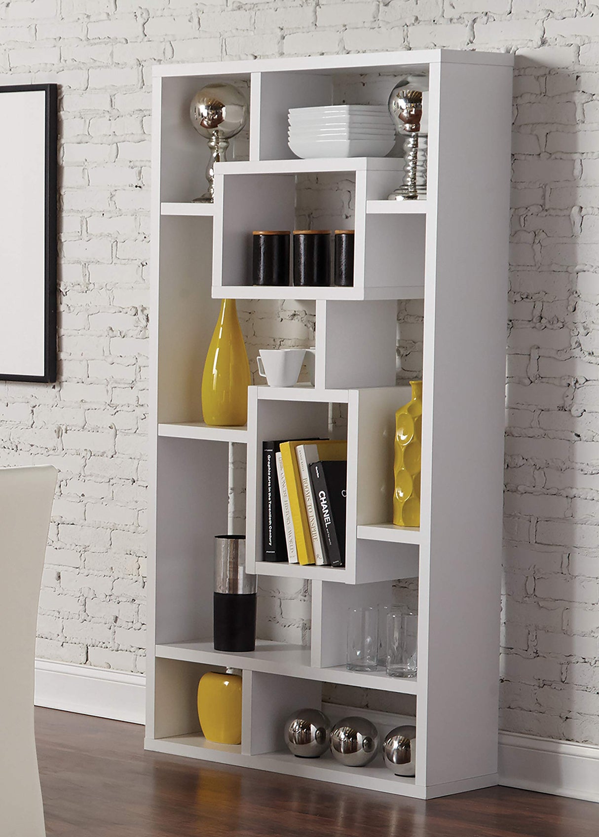 CO- 10-Shelf Rectangular Bookcase, White, 11.5" D x 35.5" W x 70.75" H (800157)