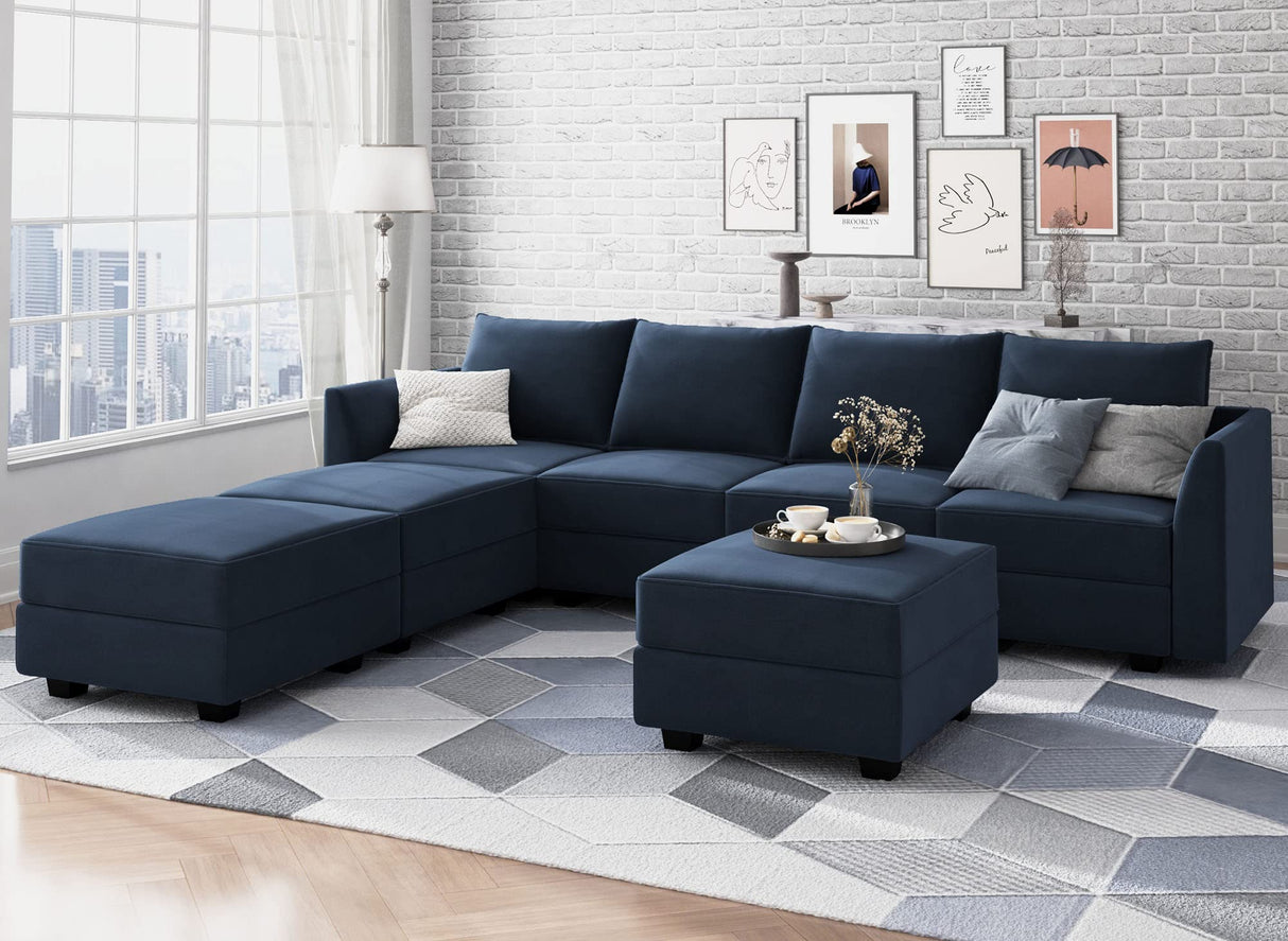 Modular Sectional Sofa Velvet U Shaped Couch with Ottomans Convertible Sectional