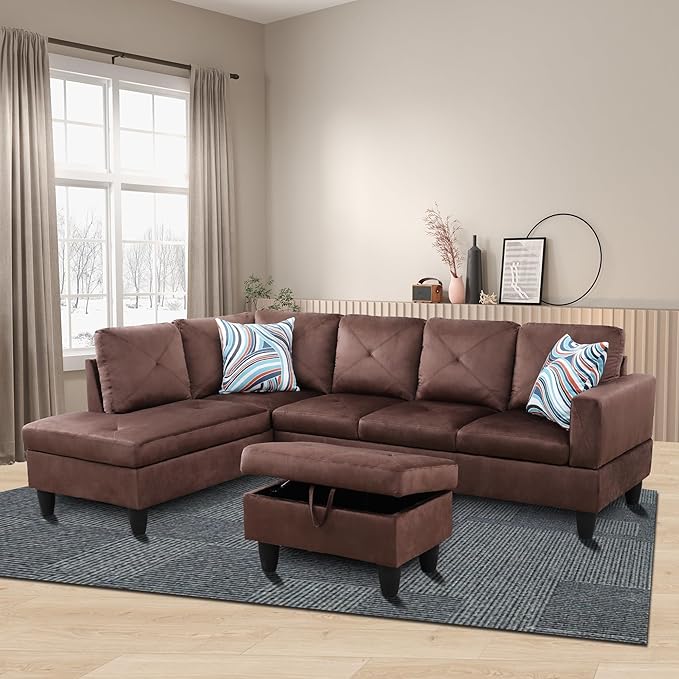 97" W Sectional Sofa with Chaise, Modular Sectional Sofa for Living Room