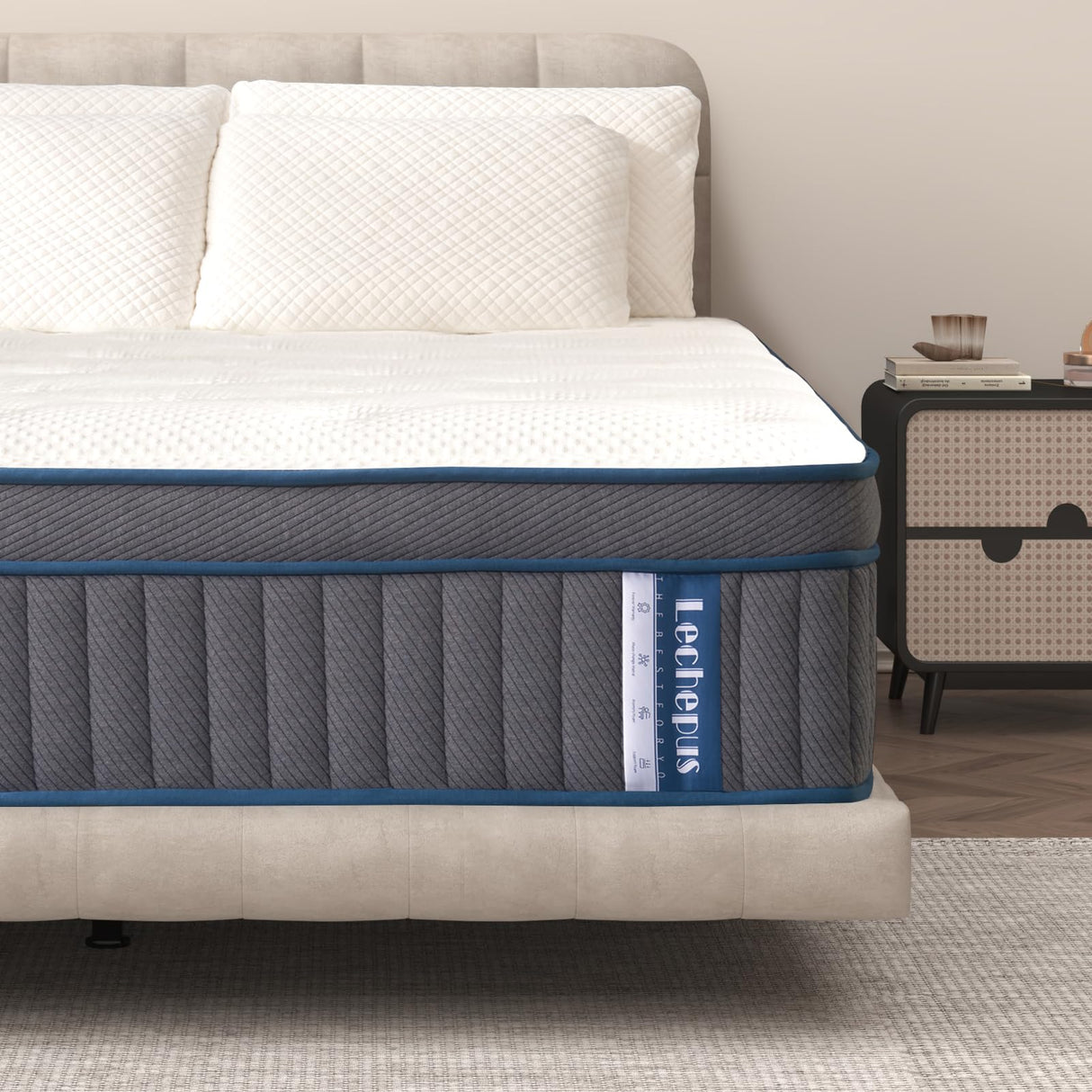 Queen Mattress, 14Inch Gel Memory Foam & 7-Zone Pocket Spring Mattress Queen