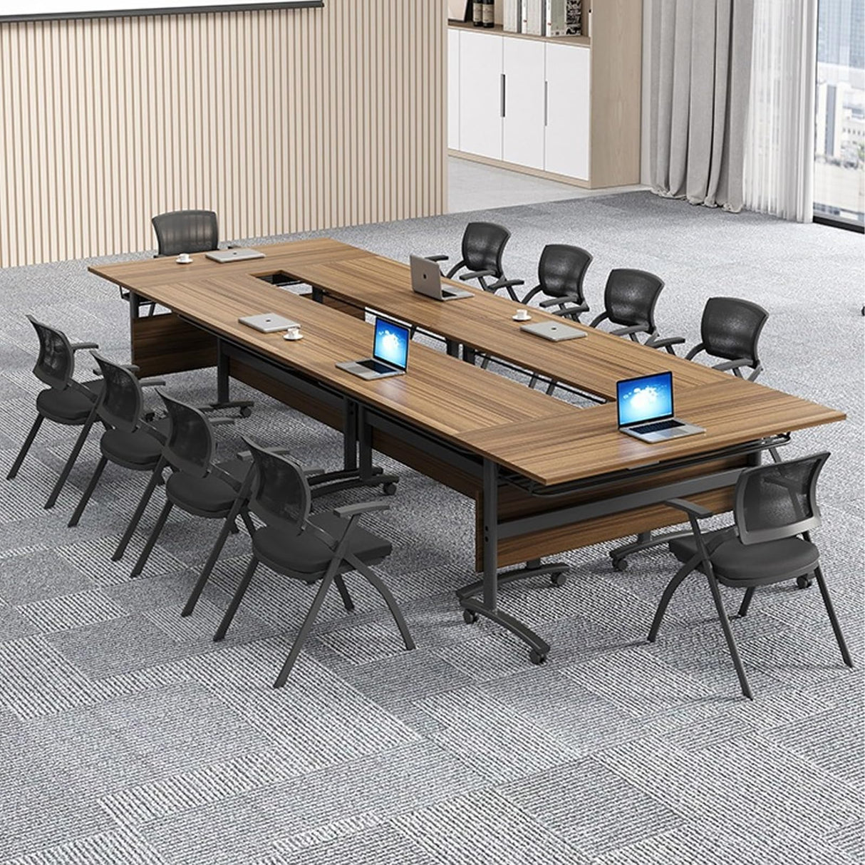 Conference Table Foldable Meeting Tables,Flip Top Mobile Training Table The Rounded Table With Silent Wheels Is Convenient And Fast,for Office Training Classroom Meeting Tables(4pack 120*60*75)