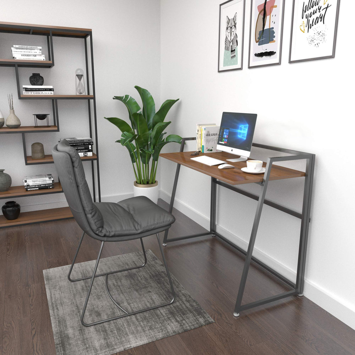 41 inch Folding Computer Desk, Home Office Study Writing Desk, Saving Space PC Laptop