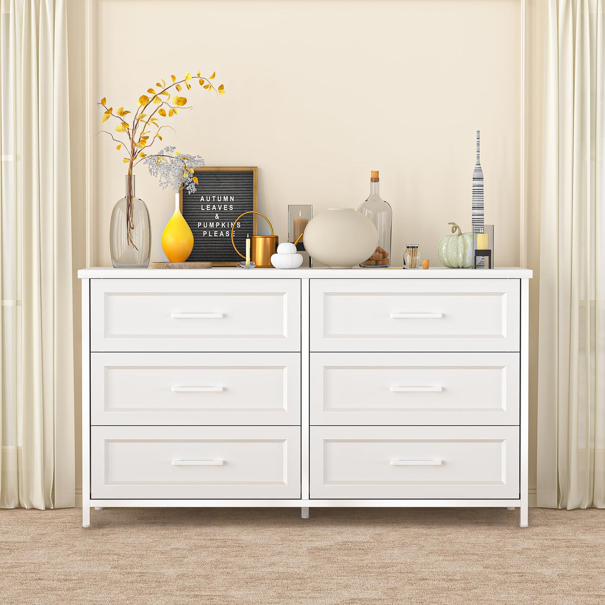 6 Drawer Double Dresser for Bedroom, Wood Storage Dresser Clothes Organizer