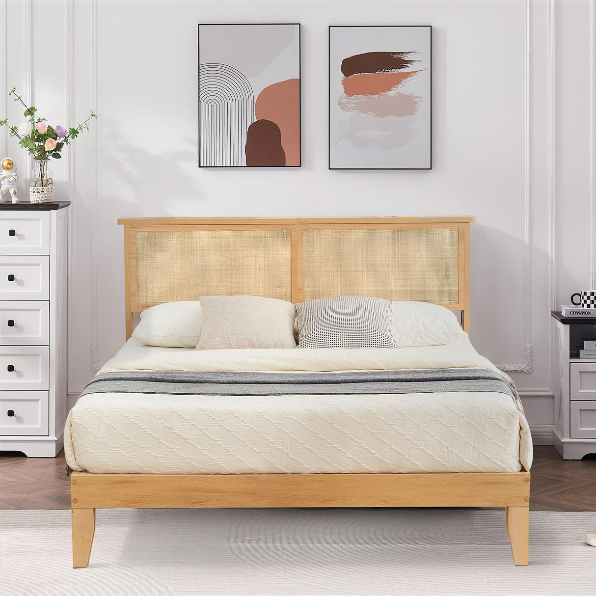 Rattan Bed Frame Queen with LED Lights