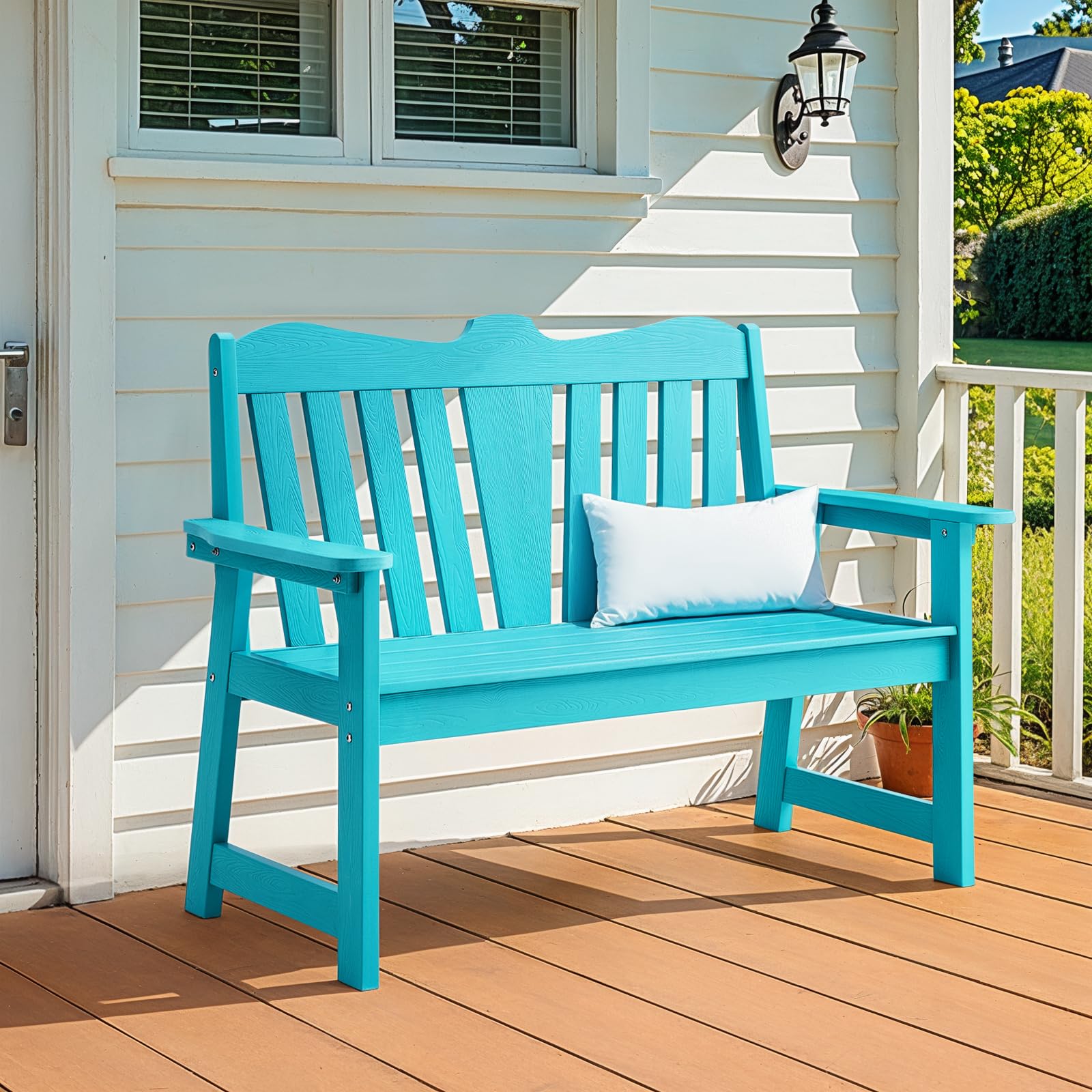 Outdoor Bench, 2-Person Weatherproof Garden Bench with Wide Armrests and Backrest