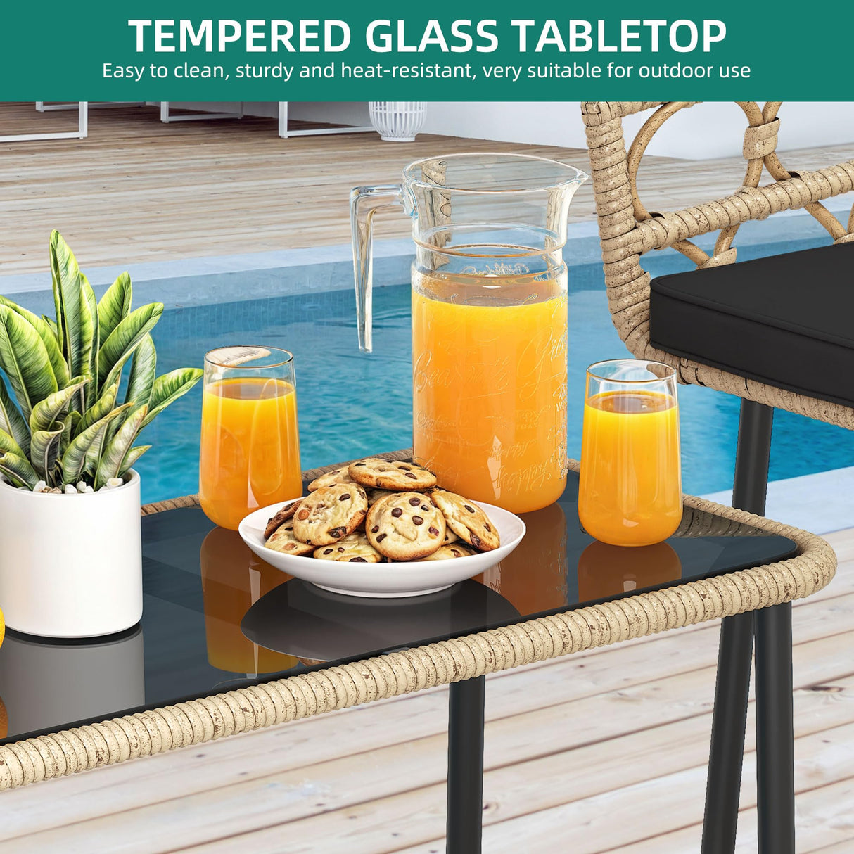 YITAHOME 4 Pieces Patio Furniture Set, Wicker Outdoor Bistro Set, All-Weather Rattan Conversation Set with Loveseat Chairs Table Cushions for Backyard, Pool, Deck, Garden – Black