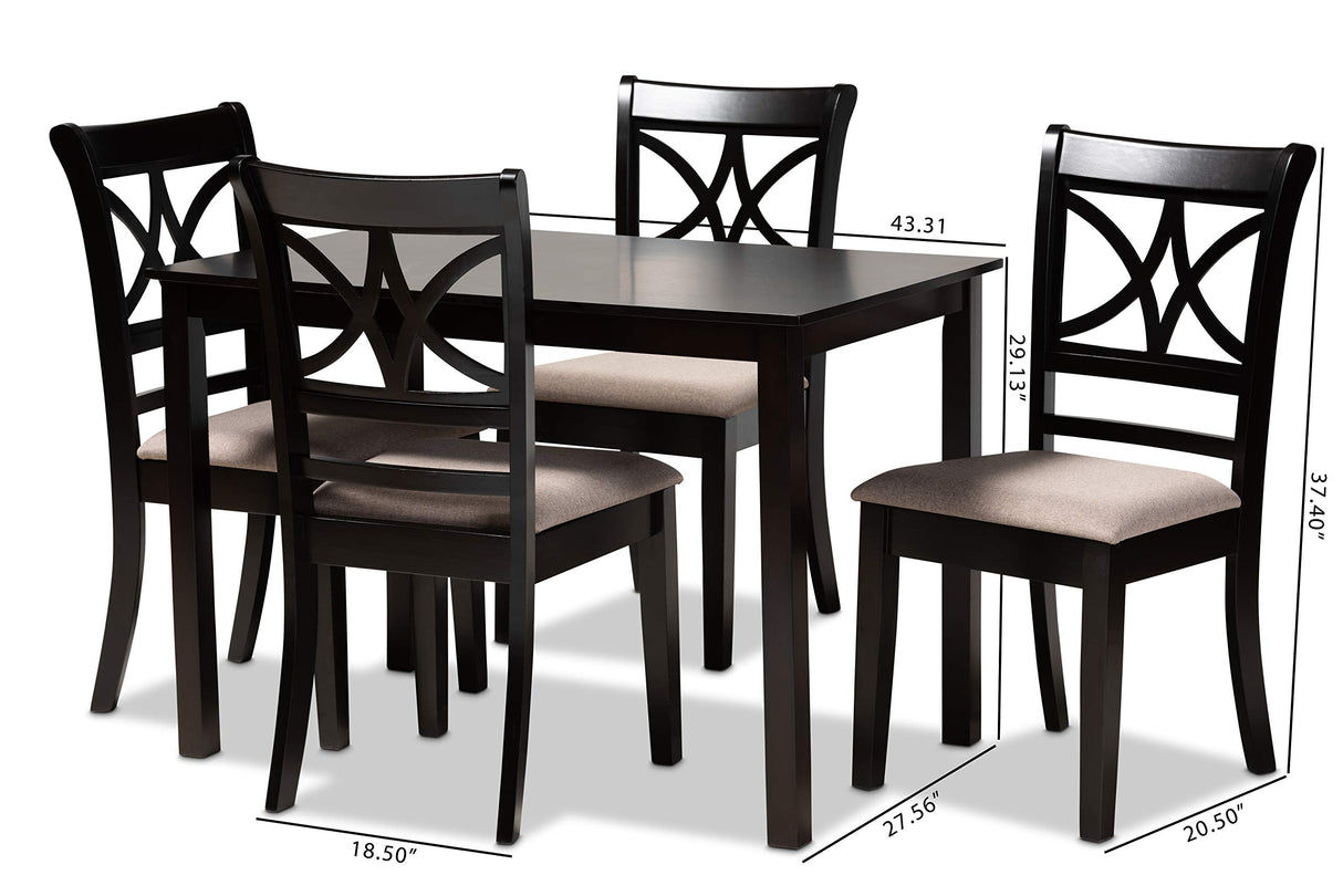 Set and Dining Set Sand Fabric Upholstered and Espresso Brown Finished Wood 5-Piece
