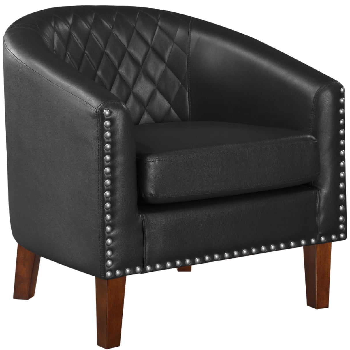 Comfy Barrel Accent Chair - Faux Leather Living Room Chair Club Chair with Cushion
