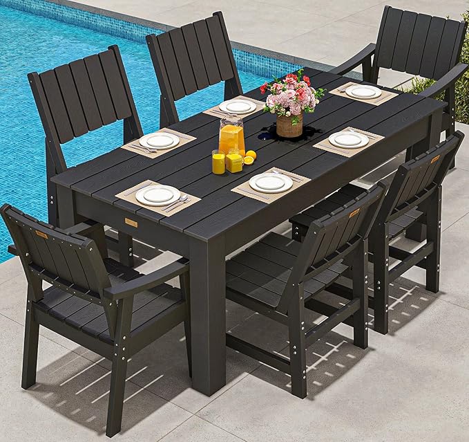 Outdoor Dining Set for 6,HDPE Rectangle Table and Chair
