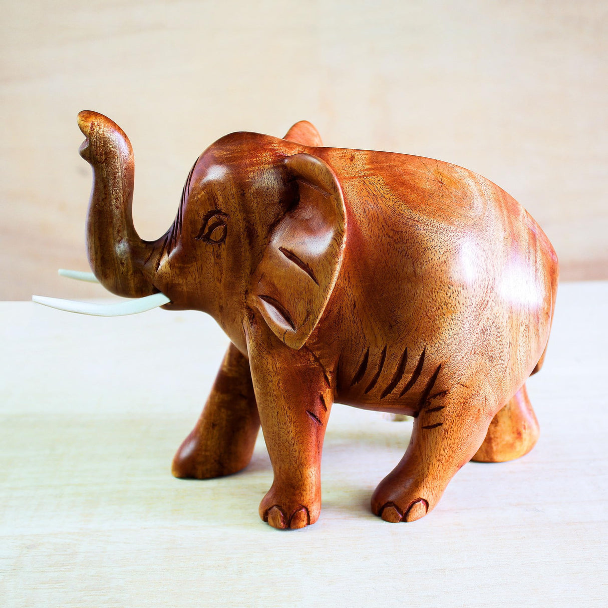 Artisan Handcarved Wood Sculpture Teak Elephant from Ghana Brown Woodteakwood