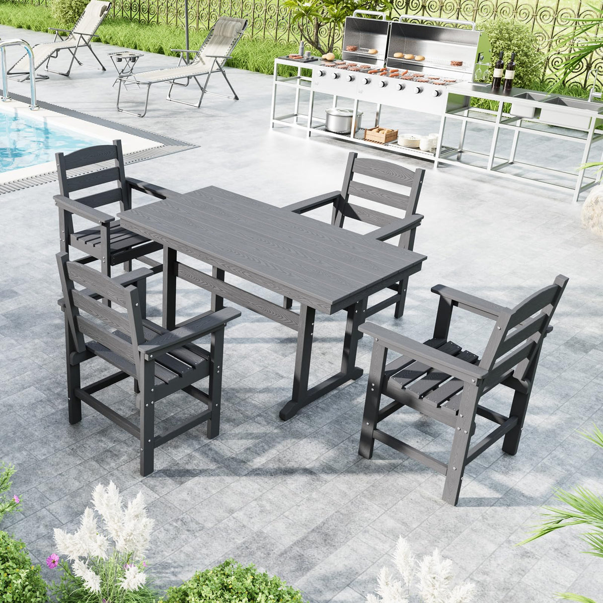 5 Piece HDPE Outdoor Dining Set, All-Weather Patio Dining Table and Chairs