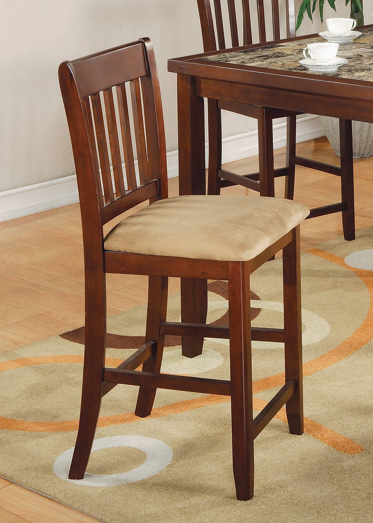 5-Piece Counter Height Dining Set - Red Brown & Tan