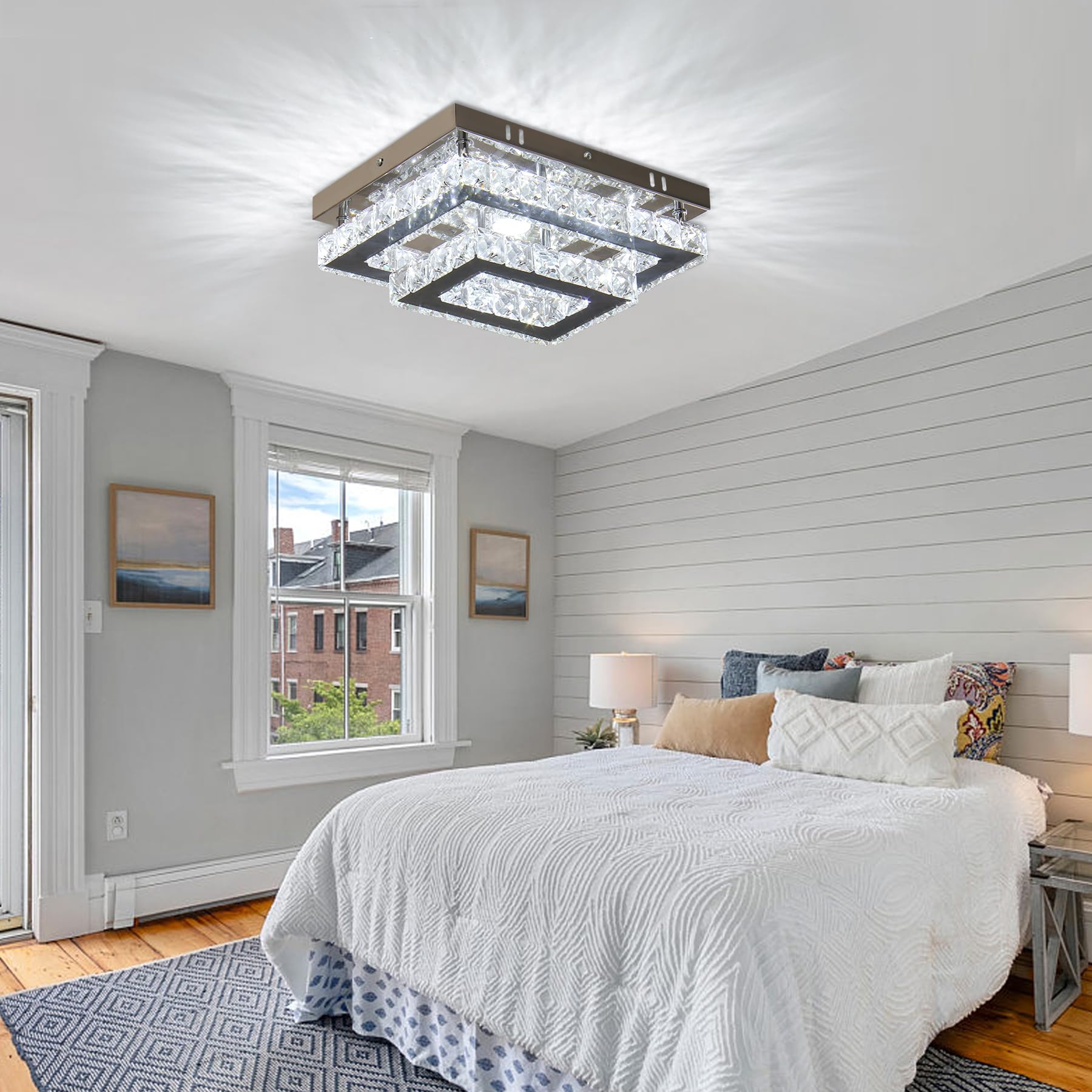 LED Crystal Ceiling Light Modern Flush Mount Rectangular Ceiling