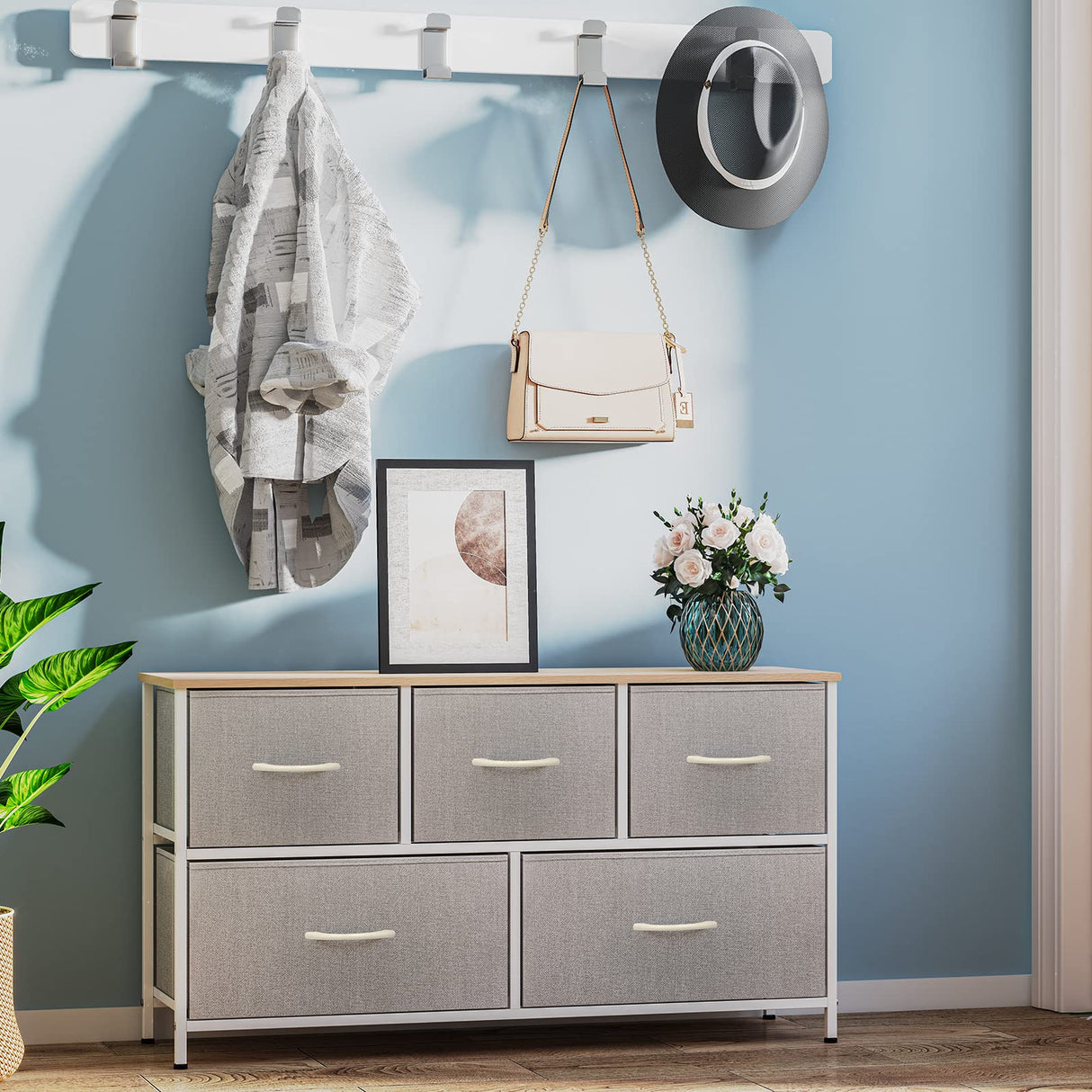 5 Drawer Dresser, Bedroom TV Stand with Storage Cabinet