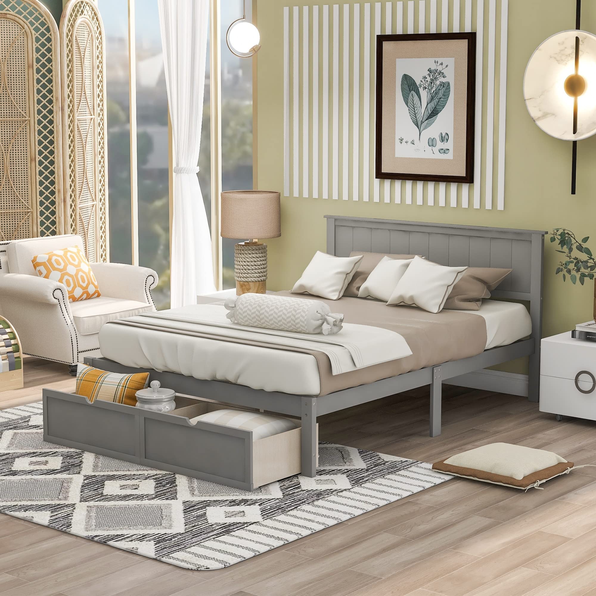 Full Size Platform Bed with Under-Bed Drawers