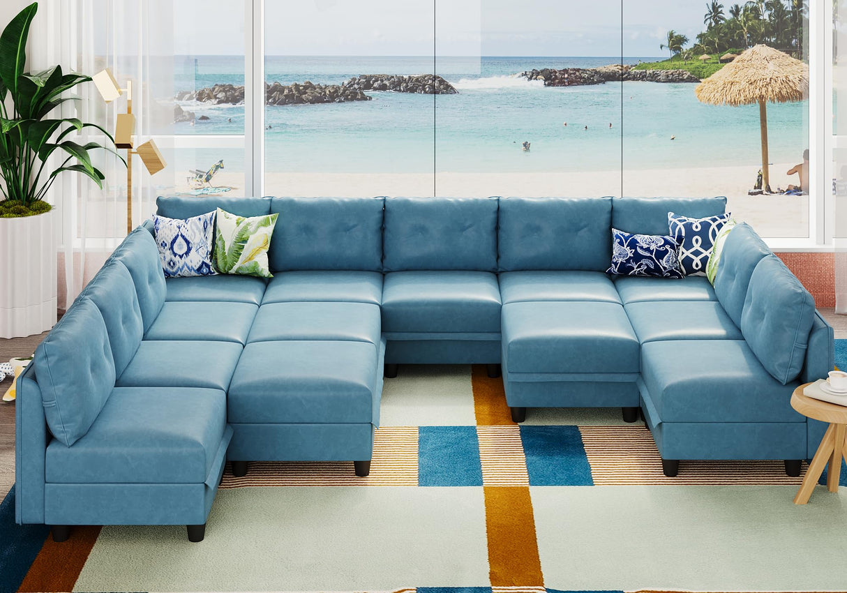 Modular U-Shaped Cognac Sectional Sofa with Storage