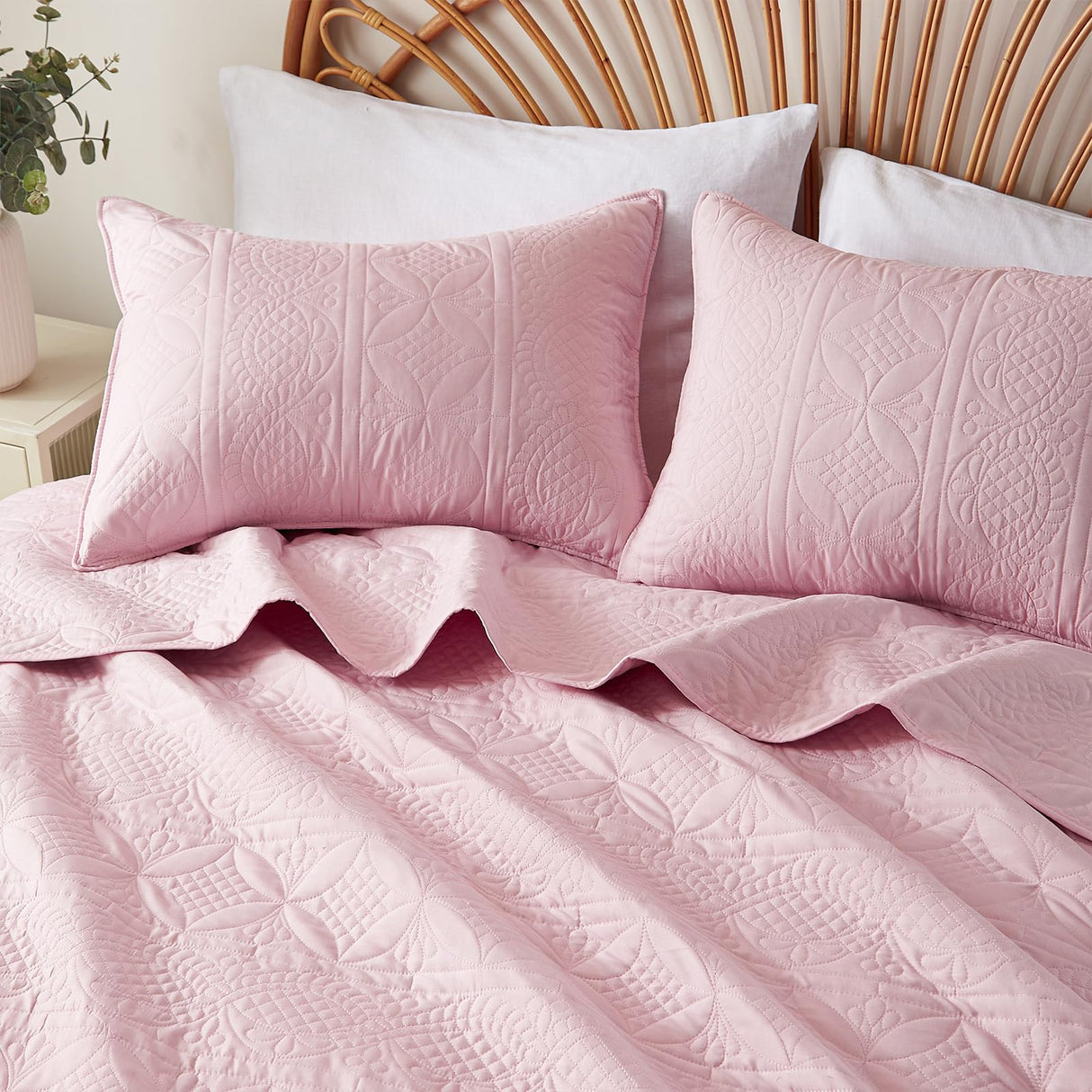 Pink Quilt Set Queen Size, Bohemian Queen Quilt Set for All Season