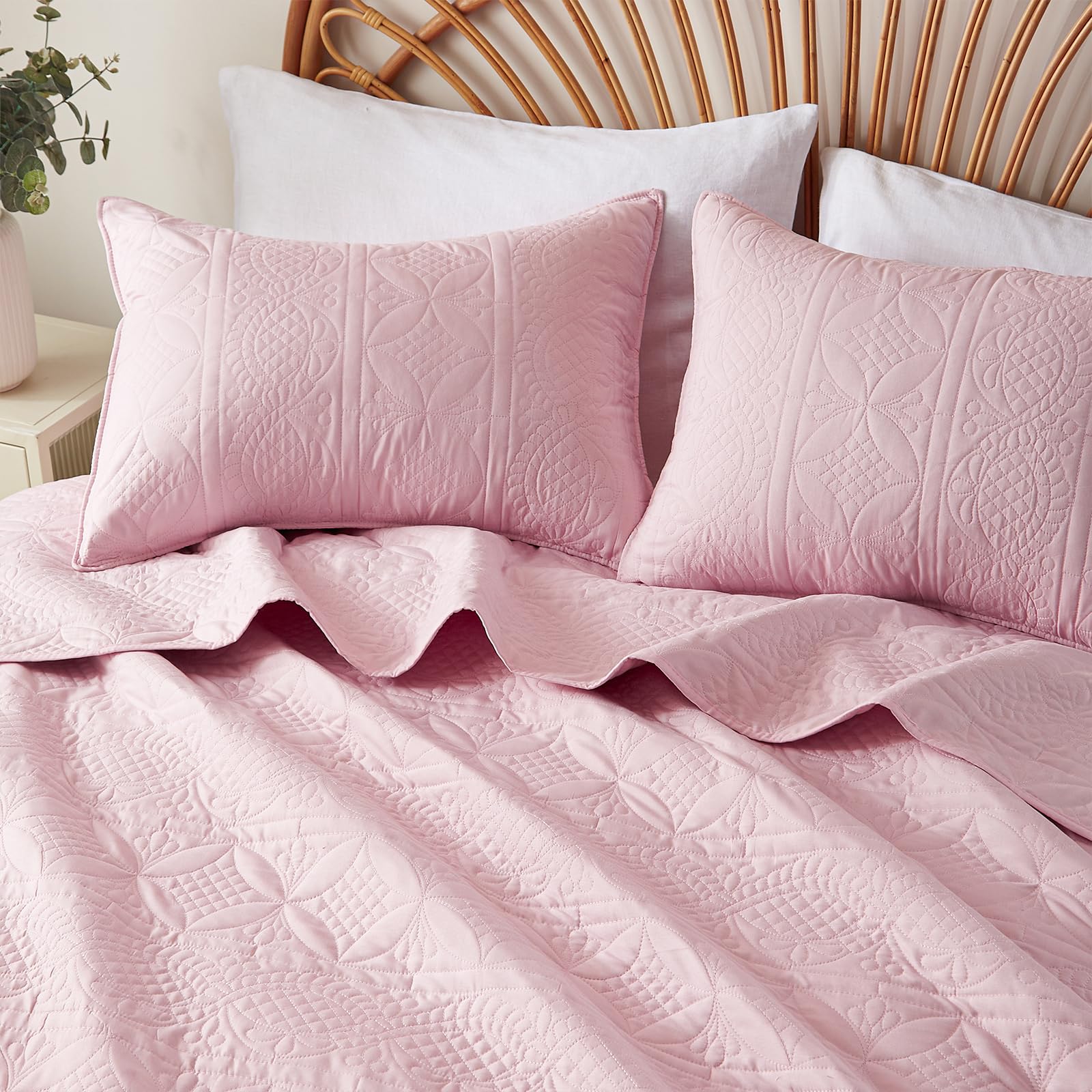 Pink Quilt Set Queen Size, Bohemian Queen Quilt Set for All Season