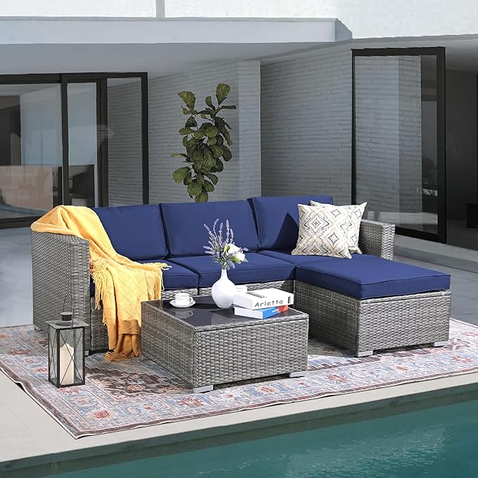Outdoor Patio Furniture Set, 5 Piece PE Wicker Rattan Outdoor Sectional