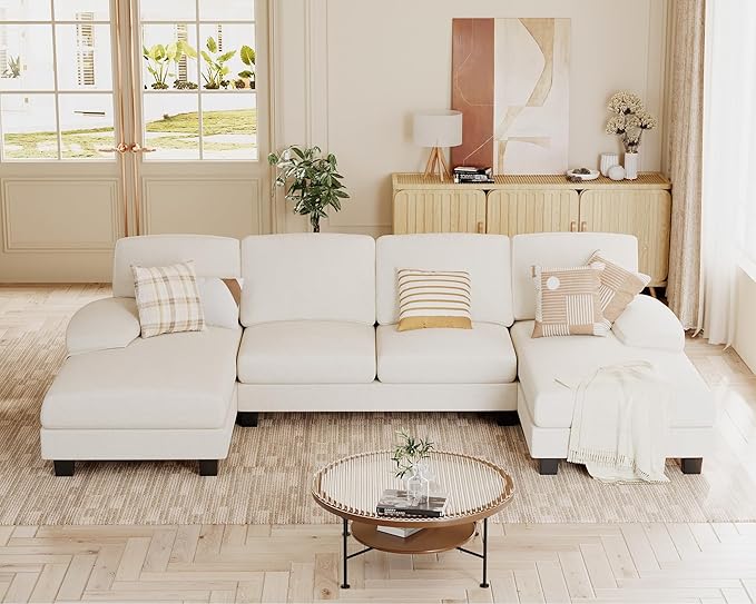 U Shaped Couch with Chenille Fabric Sectional Couches for Living Room