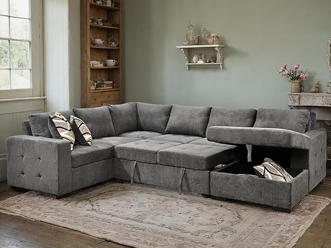 Sectional Sleeper Sofa with Pull Out Bed, Oversized Sectional Couch