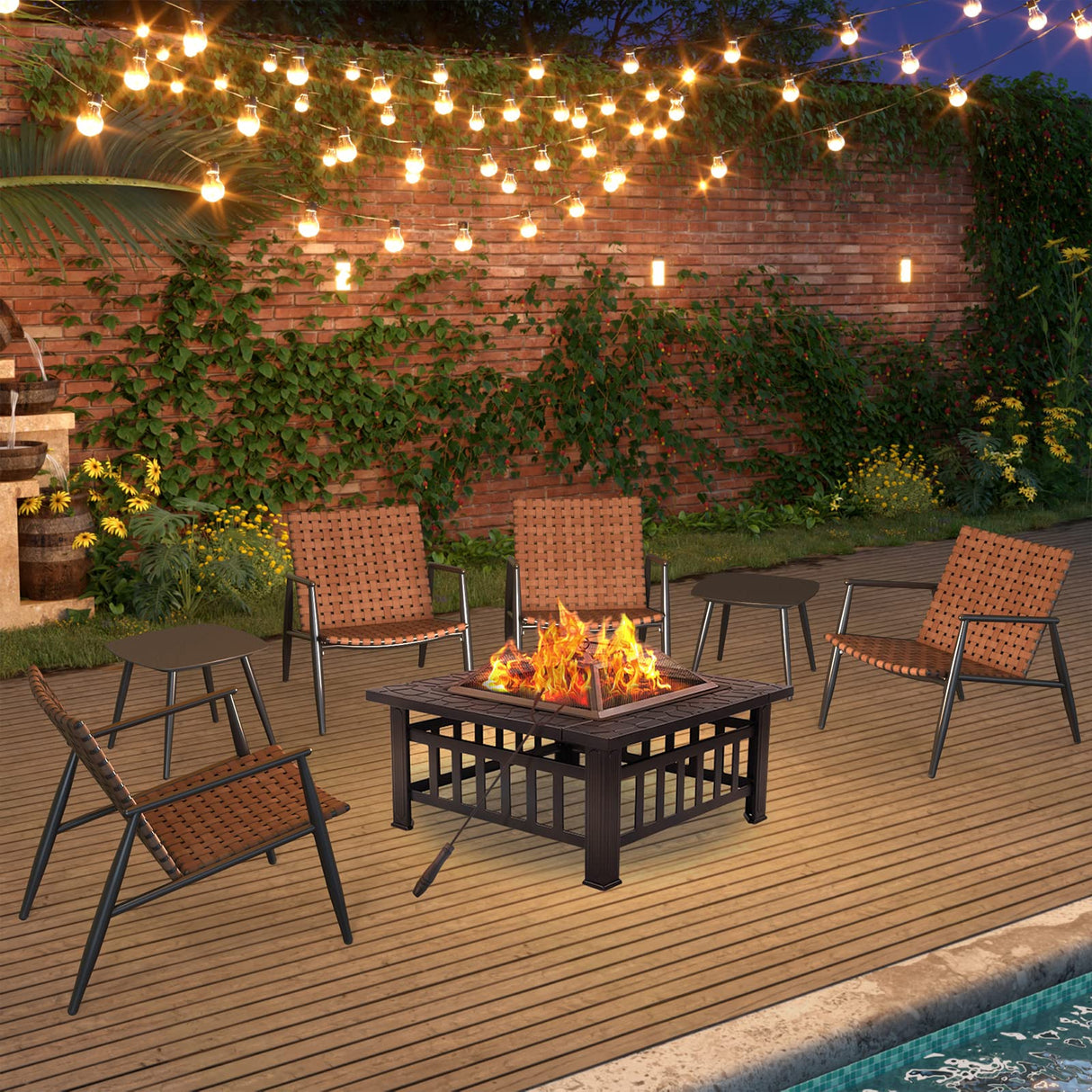 Outdoor Bistro Set 3 Pieces Leather-Look Wicker Patio Chairs Set