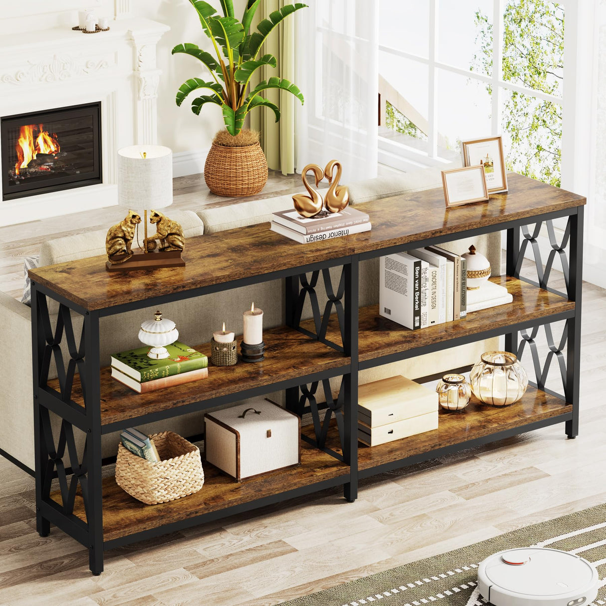 Console Table with Storage Shelves, 70.9" Industrial 3-Tier Sofa Table for Living Room