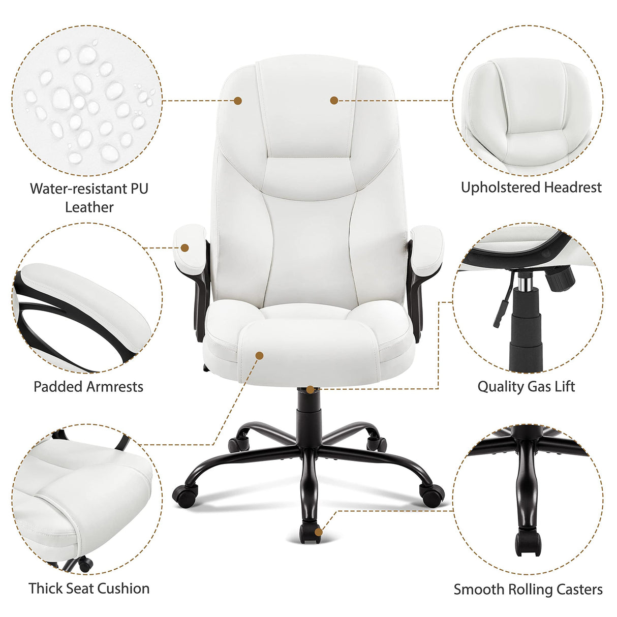 High Back Executive Office Chair - Ergonomic Faux Leather with Large Seat