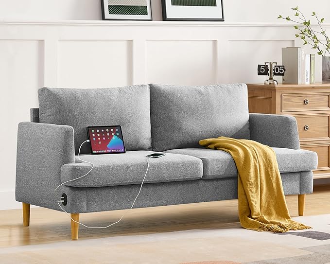 Loveseat Sofa 56", Small Couches for Small Spaces, Mid Century Love Seat Couches for Living Room, Upholstered 2-Seater Small Couch for Bedroom, Apartment, Beige