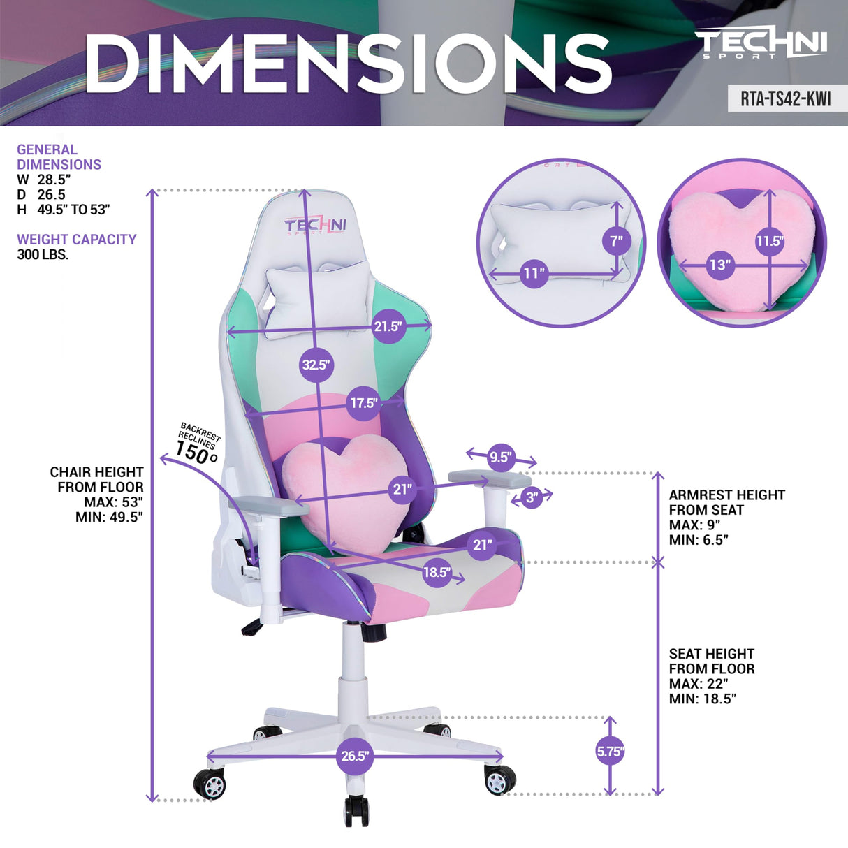 Kawaii Gaming Chair - Ergonomic Office Chair with Memory Foam Lumbar Support