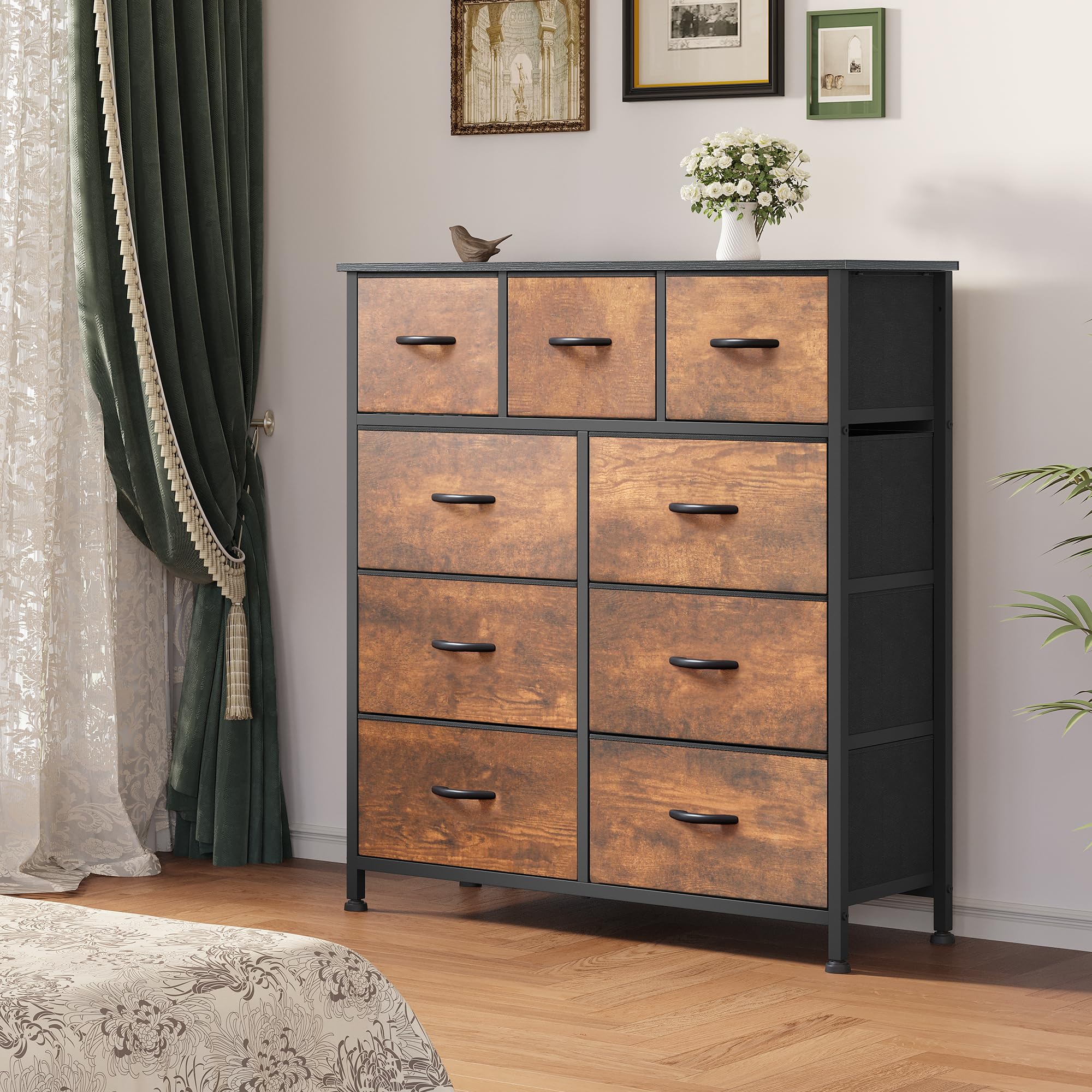 Dresser with 9 Drawers - Fabric Storage Tower, Organizer Unit for Living Room