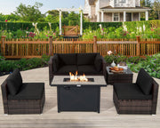 6 Pieces PE Rattan Wicker Sectional Sofa with 42" 60,000 BTU Gas Fire Pit Table