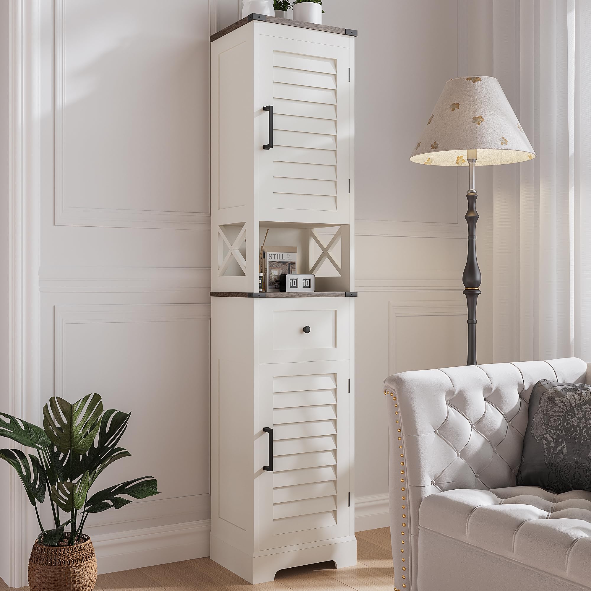 Farmhouse Storage Cabinet, Tall Bathroom Storage Cabinet
