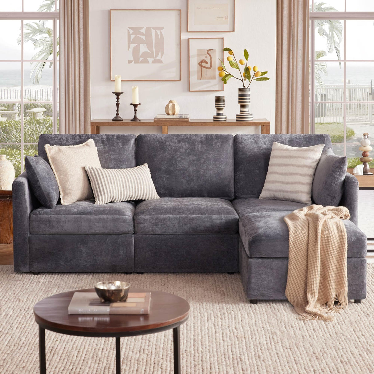 Convertible L-Shaped Couch, Oversized Comfortable Sectional Sofa